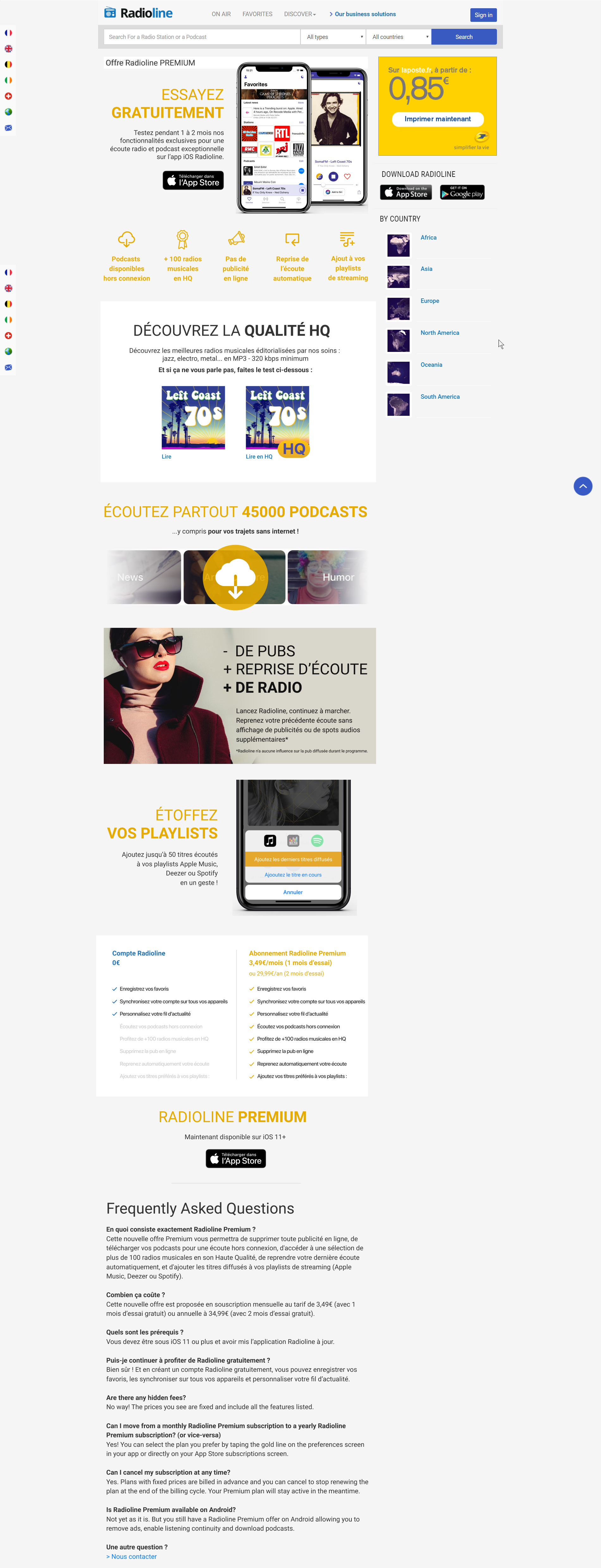 Radioline Premium website promo page